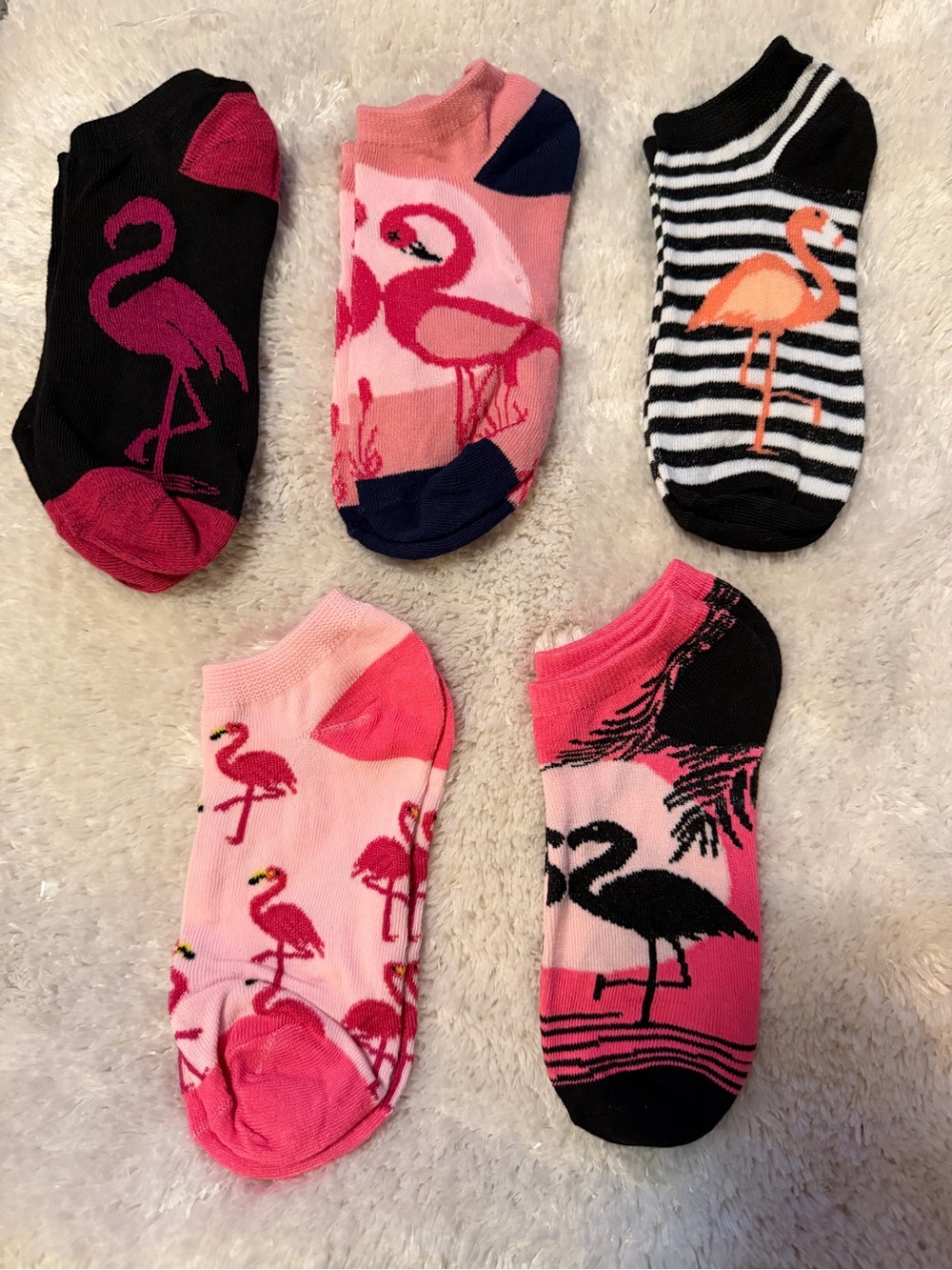 5-Pack Flamingo No-Show Socks in Pink & Black